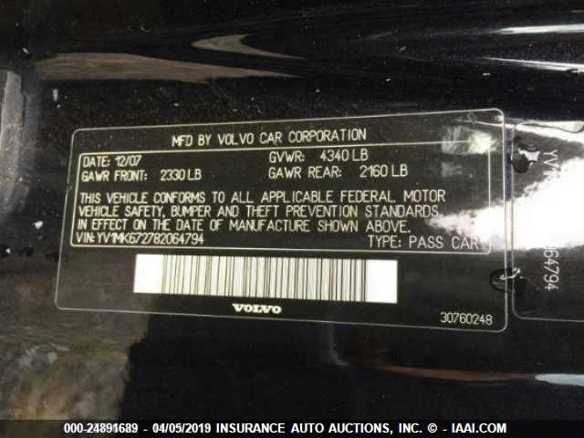 YV1MK672782064794 - 2008 VOLVO C30 T5 BLACK photo 9