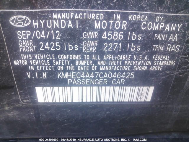 KMHEC4A47CA046425 - 2012 HYUNDAI SONATA HYBRID BLACK photo 9