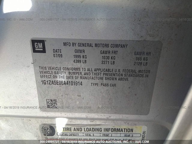 1G1ZA5E06A4101914 - 2010 CHEVROLET MALIBU LS SILVER photo 9