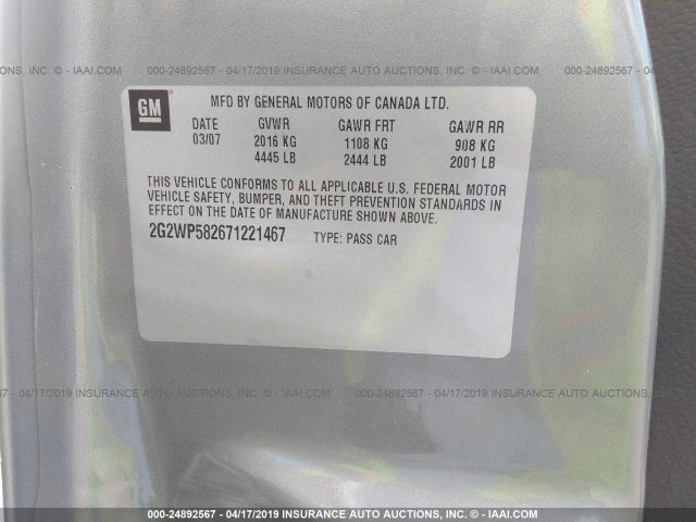 2G2WP582671221467 - 2007 PONTIAC GRAND PRIX 灰色 照片 9