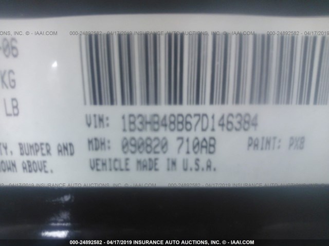 1B3HB48B67D146384 - 2007 DODGE CALIBER SXT BLACK photo 9