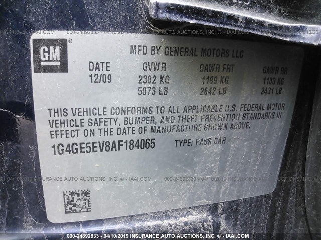 1G4GE5EV8AF184065 - 2010 BUICK LACROSSE CXS BLUE photo 9