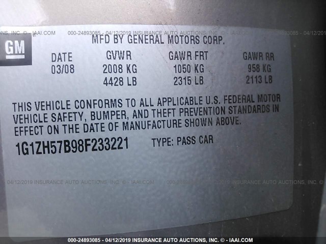 1G1ZH57B98F233221 - 2008 CHEVROLET MALIBU 1LT 棕色 照片 9