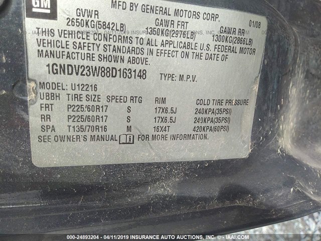 1GNDV23W88D163148 - 2008 CHEVROLET UPLANDER LS BLUE photo 9