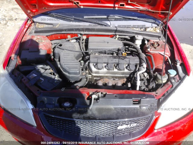 1HGEM221X5L064646 - 2005 HONDA CIVIC DX VP RED photo 10