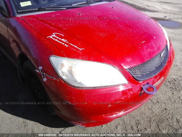 1HGEM221X5L064646 - 2005 HONDA CIVIC DX VP RED photo 6