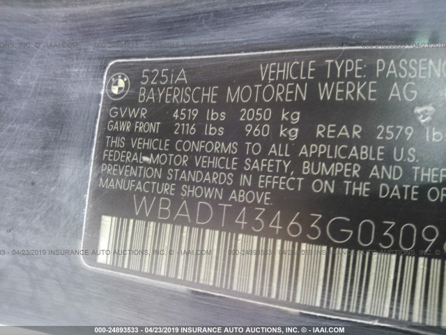 WBADT43463G030966 - 2003 BMW 525 I AUTOMATIC Qara foto 9