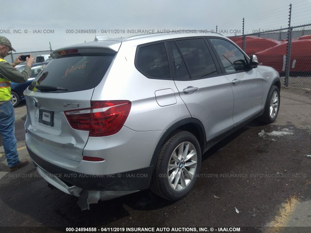 5UXWX9C52E0D23881 - 2014 BMW X3 XDRIVE28I SILVER photo 4
