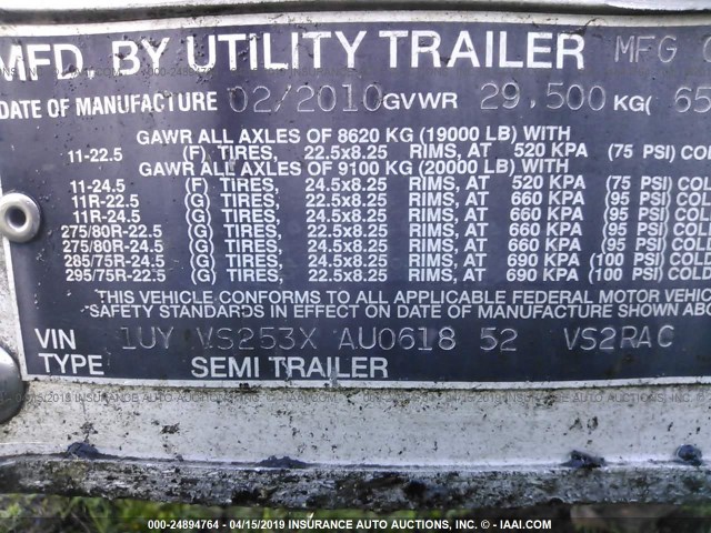 1UYVS253XAU061852 - 2010 UTILITY TRAILER MFG REEFER  Unknown photo 9