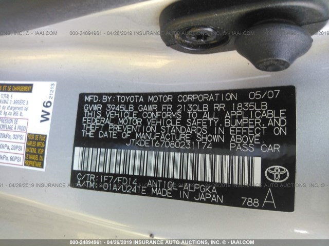 JTKDE167080231174 - 2008 TOYOTA SCION TC ვერცხლისფერი ფოტო 9