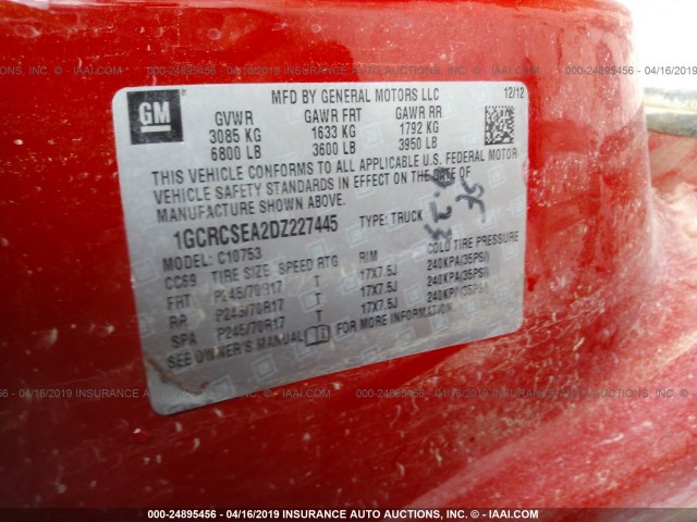 1GCRCSEA2DZ227445 - 2013 CHEVROLET SILVERADO C1500 LT RED photo 9