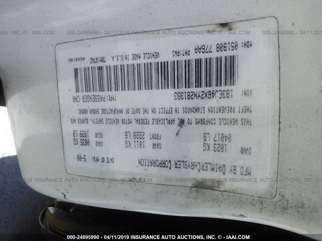 1B3EJ46X2YN281393 - 2000 DODGE STRATUS SE WHITE photo 9