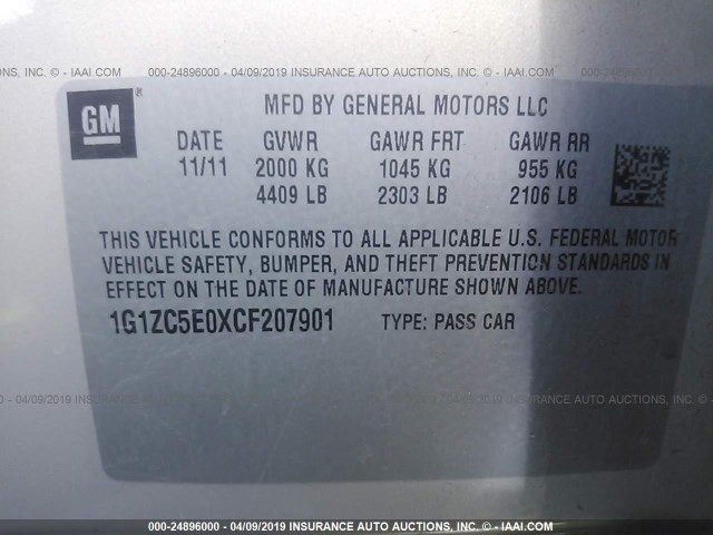 1G1ZC5E0XCF207901 - 2012 CHEVROLET MALIBU 1LT 金色 照片 9