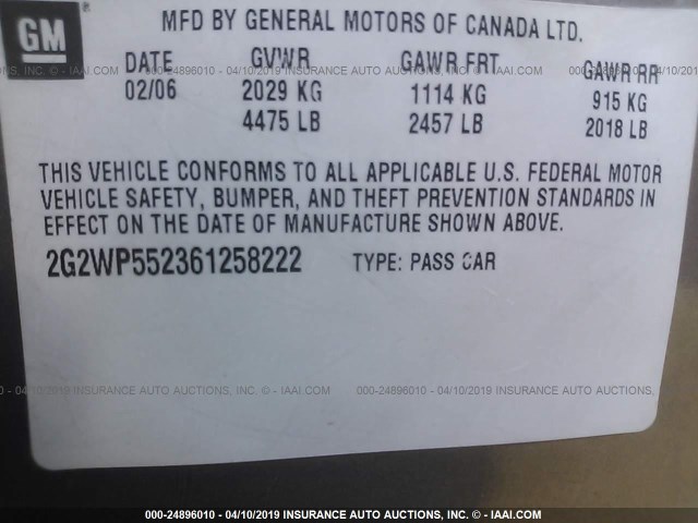 2G2WP552361258222 - 2006 PONTIAC GRAND PRIX GOLD photo 9