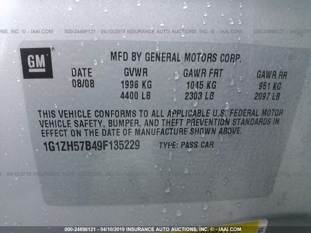 1G1ZH57B49F135229 - 2009 CHEVROLET MALIBU 1LT 银色 照片 9