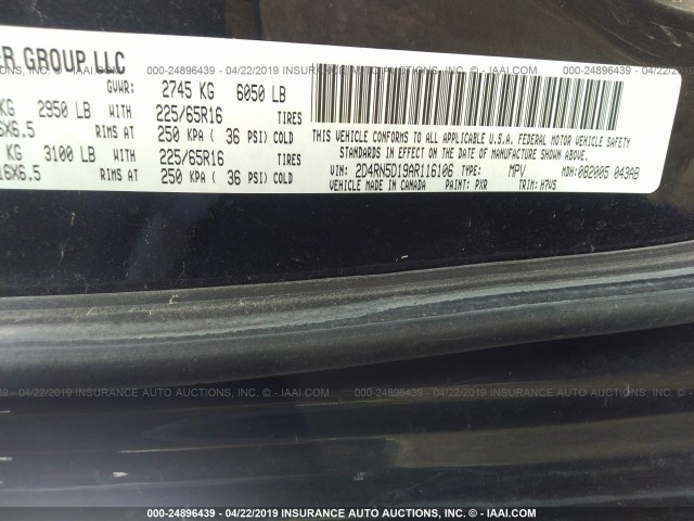 2D4RN5D19AR116106 - 2010 DODGE GRAND CARAVAN SXT BLACK photo 9