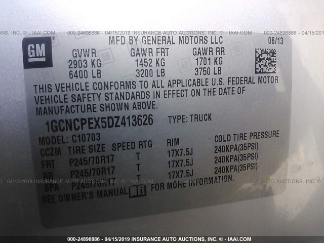 1GCNCPEX5DZ413626 - 2013 CHEVROLET SILVERADO C1500 SILVER photo 9