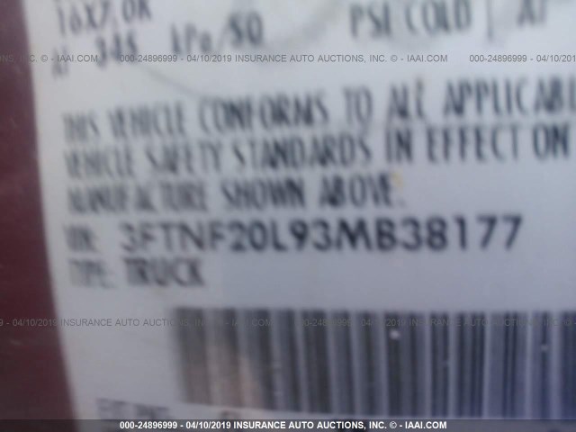 3FTNF20L93MB38177 - 2003 FORD F250 SUPER DUTY RED photo 9