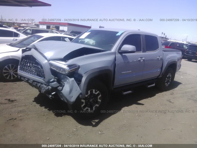 3TMAZ5CN4KM083527 - 2019 TOYOTA TACOMA DOUBLE CAB/SR5/TRD SPORT/ GRAY photo 2