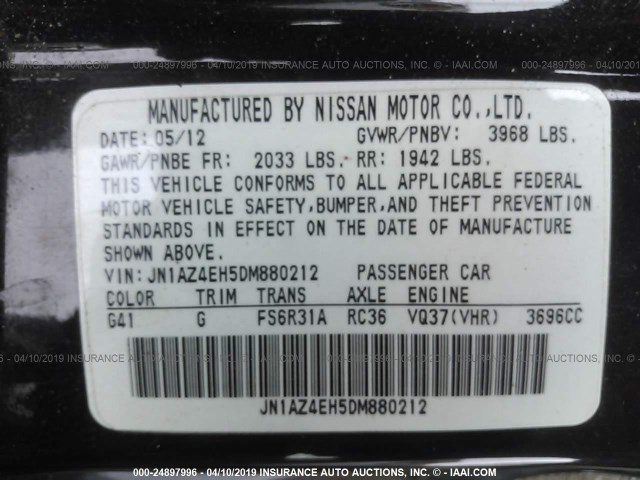 JN1AZ4EH5DM880212 - 2013 NISSAN 370Z TOURING/NISMO BLACK photo 9