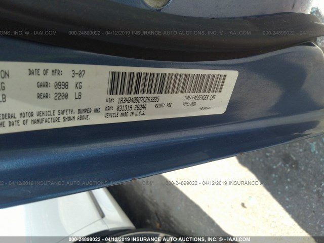 1B3HB48B87D263335 - 2007 DODGE CALIBER SXT BLUE photo 9