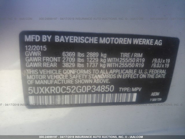 5UXKR0C52G0P34850 - 2016 BMW X5 XDRIVE35I SILVER photo 9