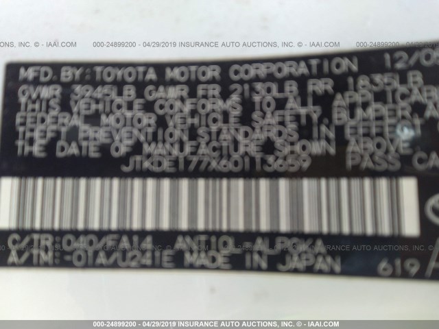 JTKDE177X60113659 - 2006 TOYOTA SCION TC თეთრი ფოტო 9