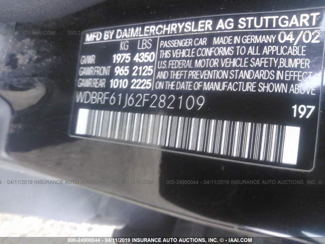 WDBRF61J62F282109 - 2002 MERCEDES-BENZ C 240 BLACK photo 9