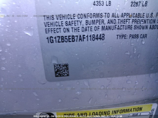 1G1ZB5EB7AF118448 - 2010 CHEVROLET MALIBU LS SILVER photo 9
