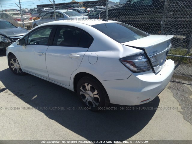 19XFB4F21DE201343 - 2013 HONDA CIVIC HYBRID WHITE photo 3