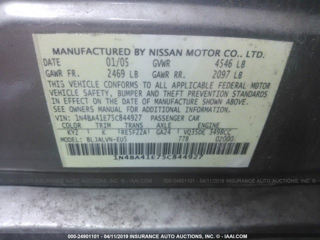 1N4BA41E75C844927 - 2005 NISSAN MAXIMA SE/SL BROWN photo 9