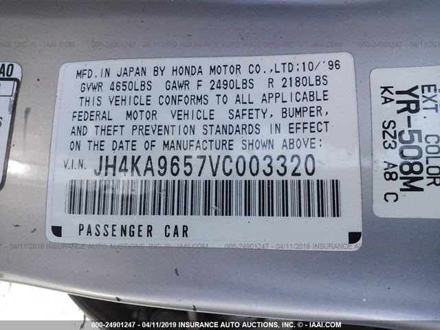 JH4KA9657VC003320 - 1997 ACURA 3.5RL SILVER photo 9