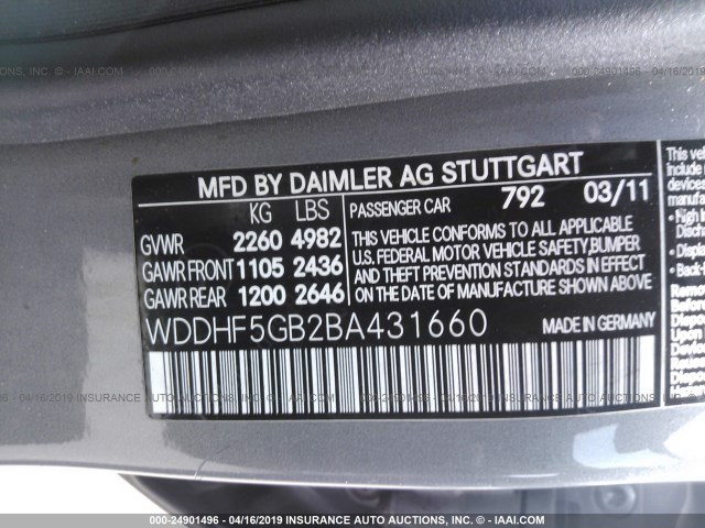 WDDHF5GB2BA431660 - 2011 MERCEDES-BENZ E 350 GRAY photo 9