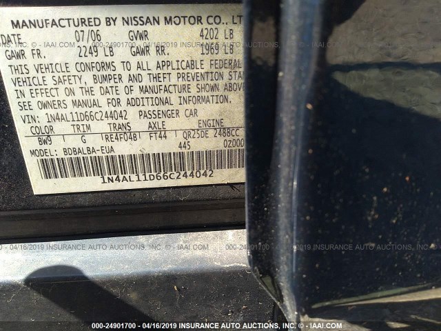 1N4AL11D66C244042 - 2006 NISSAN ALTIMA S/SL BLUE photo 9