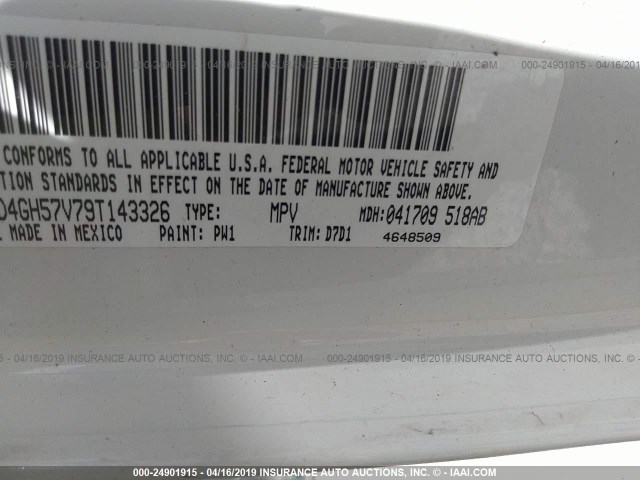 3D4GH57V79T143326 - 2009 DODGE JOURNEY SXT WHITE photo 9