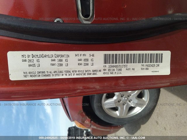 1B3HB48B57D127972 - 2007 DODGE CALIBER SXT ORANGE photo 9