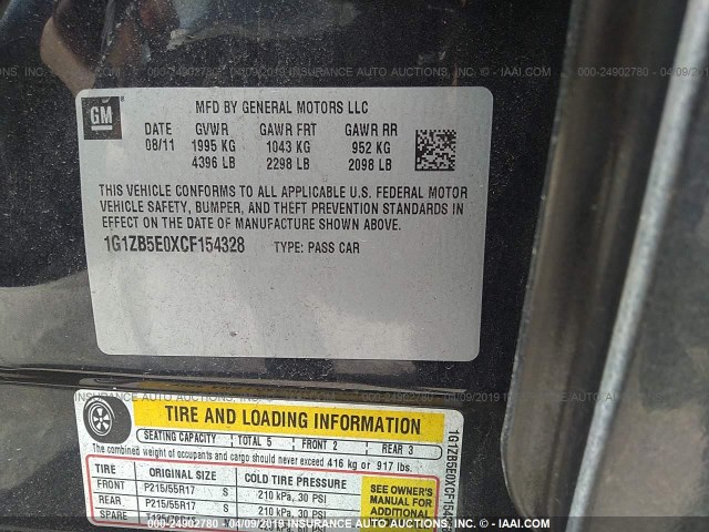 1G1ZB5E0XCF154328 - 2012 CHEVROLET MALIBU LS Unknown photo 9