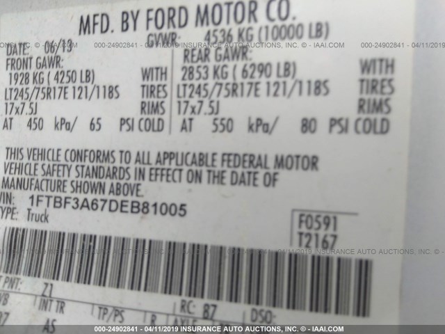 1FTBF3A67DEB81005 - 2013 FORD F350 WHITE photo 9