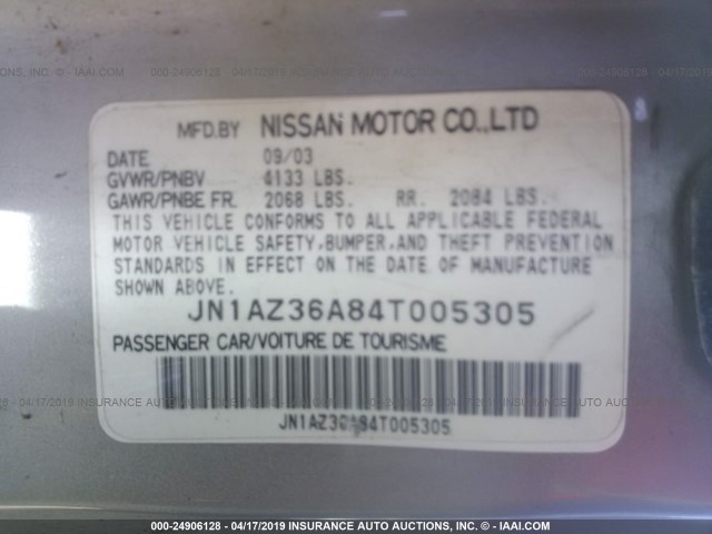 JN1AZ36A84T005305 - 2004 NISSAN 350Z ROADSTER SILVER photo 9