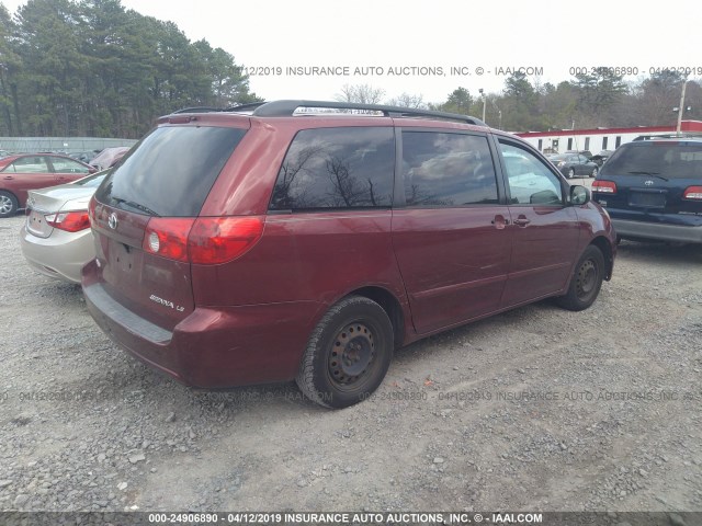 5TDZK23CX7S012361 - 2007 TOYOTA SIENNA CE/LE RED photo 4