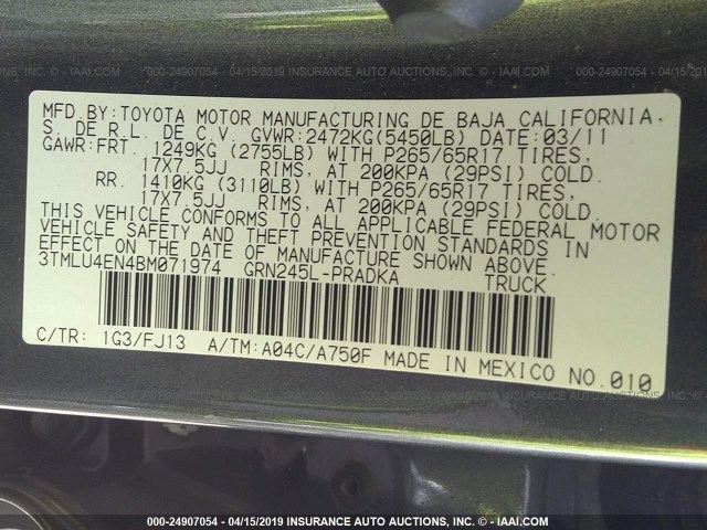 3TMLU4EN4BM071974 - 2011 TOYOTA TACOMA DOUBLE CAB 灰色 照片 9