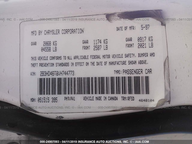 2B3HD46T8VH744773 - 1997 DODGE INTREPID WHITE photo 9