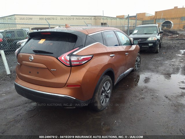 5N1AZ2MH2GN140985 - 2016 NISSAN MURANO S/SL/SV/PLATINUM ORANGE photo 4