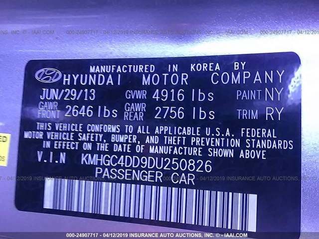 KMHGC4DD9DU250826 - 2013 HYUNDAI GENESIS 3.8L SILVER photo 9