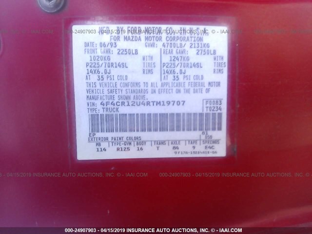 4F4CR12U4RTM19707 - 1994 MAZDA B3000 RED photo 9