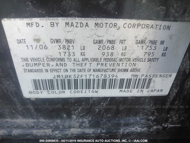 JM1BK32F171678394 - 2007 MAZDA 3 I BLACK photo 9