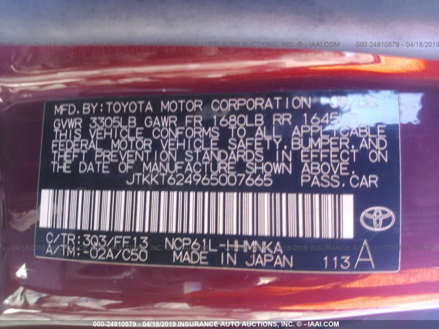 JTKKT624965007665 - 2006 TOYOTA SCION XA RED photo 9