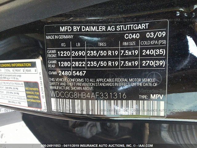 WDCGG8HB4AF331316 - 2010 MERCEDES-BENZ GLK 350 4MATIC BLACK photo 9