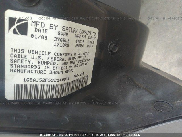 1G8AJ52F53Z140832 - 2003 SATURN ION LEVEL 2 灰色 照片 9