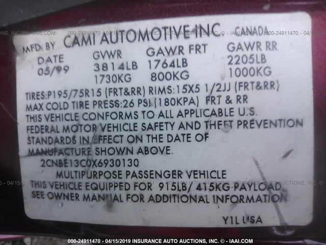 2CNBE13C0X6930130 - 1999 CHEVROLET TRACKER RED photo 9